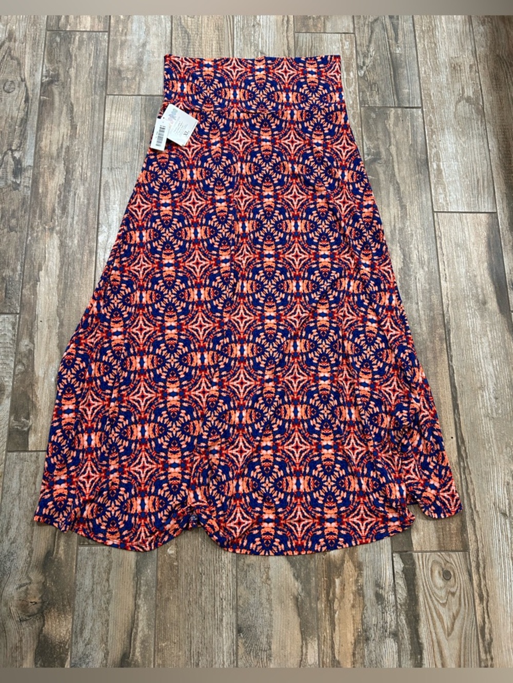 LuLaRoe XL Women’s Orange and Navy Patterned A-Line maxi Skirt